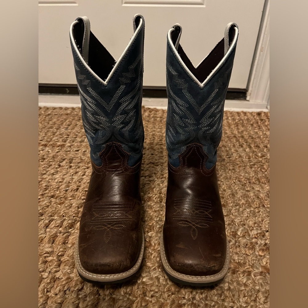 Big Boy Brown Leather Western Boots with Blue Shaft
